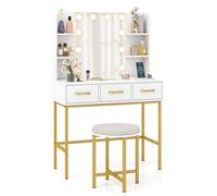 Costway Dressing Table With Mirror & Lights 90 Cm Small Vanity Set With Stool-White