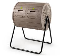 Costway Dual Chamber Compost Bin 37.5 Gallon Tumbling Composter w/ 2 Doors in Brown COSTWAY Brown