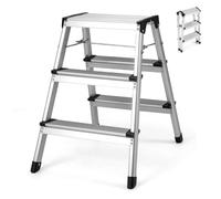 COSTWAY Dual-Sided 3 Step Ladder, Aluminum Folding Step Stool with Wide Anti-Slip Pedals & Anti Slip Feet, Portable Household Ladder for Home Kitchen Garage Office, 150 kg Weight Capacity