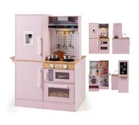 Costway Dual-Sided Kids Play Kitchen Wooden Toddler Kitchen Playset With Water Dispenser-Pink