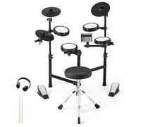 COSTWAY Electric Drum Kit, Electronic Drum Set with 150 Sounds, Metronome, 2 Pedals, USB MIDI, Headphone, Sticks, 5-Level Adjustable Stool