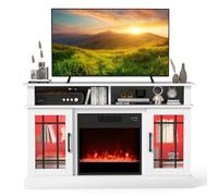 COSTWAY Electric Fireplace Insert TV Stand, Entertainment Center Console Table for 50" TVs with RGB LED Lights, Adjustable Flame, Overheat Protection Fireplace Heater & Remote Controls (White)