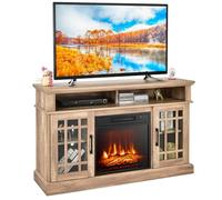 COSTWAY Electric Fireplace Insert TV Stand, Entertainment Center Console Table with Adjustable Flame, Overheat Protection Fire Heater & Remote (Natural, 18” Fireplace, for 55” TV)