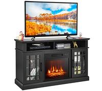 COSTWAY Electric Fireplace Insert TV Stand, Entertainment Center Console Table with Adjustable Flame, Overheat Protection Fire Heater & Remote (Black, 18” Fireplace, for 55” TV)