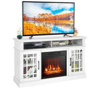 COSTWAY Electric Fireplace Insert TV Stand, Entertainment Center Console Table with Adjustable Flame, Overheat Protection Fire Heater & Remote (White, 18” Fireplace, for 55” TV)