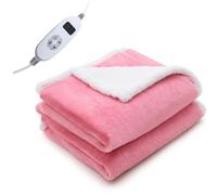 Costway Electric Heated Blanket Throw Sherpa Fleece & Faux Rabbit Velvet Reversible Blanket w/ 10 Heat Settings in Pink | Size: 130 cm x 160 cm COSTWAY Pink 130 cm x 160 cm