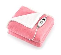 COSTWAY Electric Heated Throw Blanket, Reversible Sherpa Fleece Electric Over Blanket with 10 Heat Levels, 9-Hour Auto-off Timer & Overheat Protection, Machine Washable Heating Throw (Pink, 154x130cm)