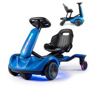 COSTWAY Electric Ride on Drift Car, 6V Battery Powered Racing Kart with 2-Position Adjustable Seat, 360° Spin Wheels, Horn, 2 Speeds Go Kart for Kids Aged 3-8 Years Old (Blue, with LED Lights)