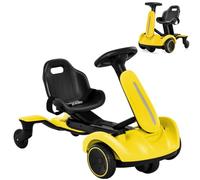 COSTWAY Electric Ride on Drift Car, 6V Battery Powered Racing Kart with 2-Position Adjustable Seat, 360° Spin Wheels, Horn, 2 Speeds Go Kart for Kids Aged 3-8 Years Old (Yellow)