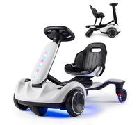 COSTWAY Electric Ride on Drift Car, 6V Battery Powered Racing Kart with 2-Position Adjustable Seat, 360° Spin Wheels, Horn, 2 Speeds Go Kart for Kids Aged 3-8 Years Old (White, with LED Lights)