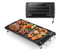 COSTWAY Electric Teppanyaki Grill, 1300W BBQ Griddle with Removable Touch Panel, 2 Nonstick Cooking Zones, Adjustable Temperature, Insulated Handles & Foldable Legs, Dishwasher Safe Table Top Grill