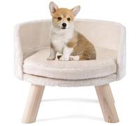 COSTWAY Elevated Dog Sofa Bed, Pet Couch with Removable & Washable Cushion, Sturdy Wood Legs, Puppy Kitty Lounge Chair Furniture for Small Dogs Cats (Beige)