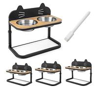 COSTWAY Elevated Pet Bowls, 3 Heights Adjustable Dog Cat Feeding Station with 2 Stainless Steel Bowls, Raised Food Water Bowl for Small Medium Cats Dogs