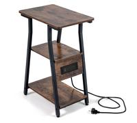 Costway End Table 3-Tier Industrial Side Table w/2 AC Outlets & 1 USB Port in Brown COSTWAY Brown