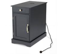 Costway End Table w/ Charging Station Narrow Nightstand Bedside Table w/Drawer in Black COSTWAY Black