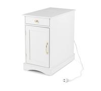 Costway End Table with Charging Station Narrow Nightstand Bedside Table in White COSTWAY White