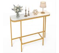 Costway Entryway Table Modern Hallway Sofa Console Table w/ Faux Marble Top in White COSTWAY White