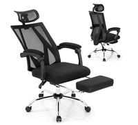 Costway Ergonomic Executive Office Chair High Back Reclining Chair Retractable Footrest in Black COSTWAY Black