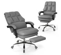 Costway Ergonomic Office Chair Pu Leather Computer Chair W/ Footrest-Grey