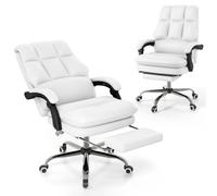Costway Ergonomic Office Chair Pu Leather Computer Chair W/ Footrest-White