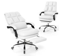 Costway Ergonomic Office Chair PU Leather Computer Chair w/Swivel Seat in White COSTWAY White