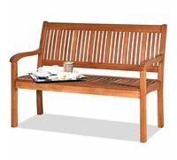 Costway Eucalyptus Bench Wooden Dining Bench w/ High Backrest in Natural COSTWAY Natural