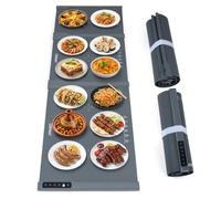 COSTWAY Expandable Food Warming Mat, 140 x 40.8cm, 7 Temp & 4H Timer | Roll Up Silicone Electric Warmer Tray with Child Lock, 2 Storage Bags, Overheat Protection, Nano Coating, for Buffet Parties