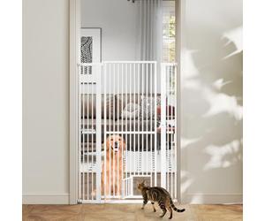 COSTWAY Extra Tall Pet Gate, 150cm/171cm Metal Cat Gates with 2 Extension Kits, Lockable Small Door, 77cm-104cm Wide Pressure Mounted Dog Fence for Doorways (150cm Tall)