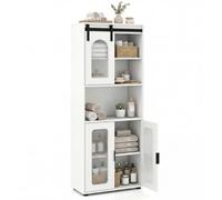 Costway Farmhouse Bathroom Floor Cabinet 150Cm Freestanding Storage Organizer With Sliding Barn Door And Shelves White