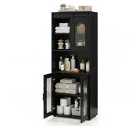 Costway Farmhouse Bathroom Floor Cabinet 150Cm Freestanding Storage Organizer With Sliding Barn Door And Shelves Black