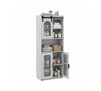 Costway Farmhouse Bathroom Floor Cabinet 150Cm Freestanding Storage Organizer With Sliding Barn Door And Shelves Grey