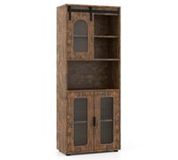 Costway Farmhouse Bathroom Floor Cabinet 150Cm Freestanding Storage Organizer With Sliding Barn Door And Shelves Natural
