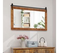 Costway Farmhouse Bathroom Wall Mounted Mirror Explosion-proof Wall Mirror E/ Wood Frame in Brown COSTWAY Brown