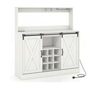 Costway Farmhouse Coffee Bar Cabinet Charging Station 120Cm Wine Cabinet Sliding Barn Doors Hutch Removable Wine Rack White