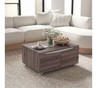Costway Farmhouse Coffee Table With Storage Cabinet 80 X 60 Cm Center Table-Walnut