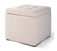 Costway Faux Leather Storage Ottoman Cube Pouffe Storage Toy Box Padded Foot Stool in Beige COSTWAY Beige