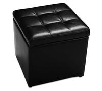 Costway Faux Leather Storage Ottoman Cube Pouffe Storage Toy Box Padded Foot Stool in Black COSTWAY Black