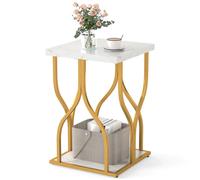 Costway Faux Marble Nightstand 2-Tier End Table with Storage Shelf in White COSTWAY White