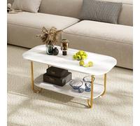 Costway Faux Marble Top Coffee Table 2-Tier Rectangular Sofa Side Table White