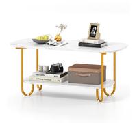 Costway Faux Marble Top Coffee Table Office Modern 2-tier Tea Table-White in White COSTWAY White
