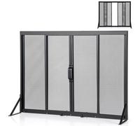 COSTWAY Fire Guard with Sliding Doors, Freestanding Safety Fireplace Screen Protector, Metal Mesh Flat Spark Fire Panels for Wood Burning, Coal Firing, Stoves, Grills