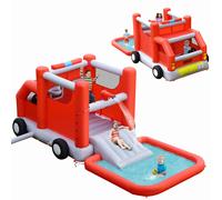 Costway Firefighting Themed Inflatable Bouncy Castle Combo Water Slide in Red COSTWAY Red