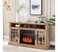 Costway Fireplace Tv Stand Set For 55 Inches W/ 2000W Electric Fireplace Insert-Natural