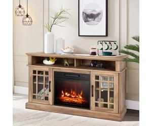 Costway Fireplace Tv Stand Set For 55 Inches W/ 2000W Electric Fireplace Insert-Natural