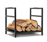 COSTWAY Firewood Log Rack, Heavy Duty Steel Fireplace Holder with Solid Bottom Panel and Screw Thread Handle, Indoor Outdoor Wood Storage Stacking Stand, 50kg/60kg Capacity (No Pattern, 40x34x36cm)