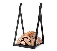 COSTWAY Firewood Log Rack, Heavy Duty Steel Fireplace Holder with Solid Bottom Panel, Stable Triangular Structure, Easy Assembly Indoor Outdoor Wood Storage Stacking Stand, 60kg Load Capacity