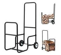 COSTWAY Firewood Rack Cart, Rolling Fireplace Log Holder Carrier with Rubber Wheels and Convenient Handle, Heavy Duty Wood Storage Mover Hauler for Indoor Outdoor