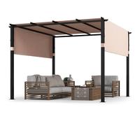 Costway Flat Top Pergola 305 x 305cm Outdoor Pergola w/Retractable Canopy in Beige | Size: 305 x 305 cm COSTWAY Beige 305 x 305 cm