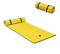 COSTWAY Floating Water Pad Mat, Lily Pads with Rolling Pillow Design, Bouncy Tear-Resistant 3-Layer XPE Foam, Roll-Up Floating Island River Rafts for Pool Lake Ocean (Yellow)