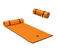COSTWAY Floating Water Pad Mat, Lily Pads with Rolling Pillow Design, Bouncy Tear-Resistant 3-Layer XPE Foam, Roll-Up Floating Island River Rafts for Pool Lake Ocean (Orange)